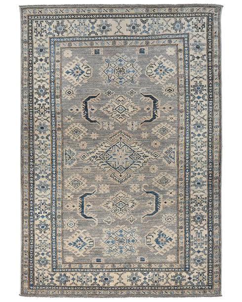4x6 Kazak Gray Blue Afghan Hand Knotted Traditional Wool Area Rug